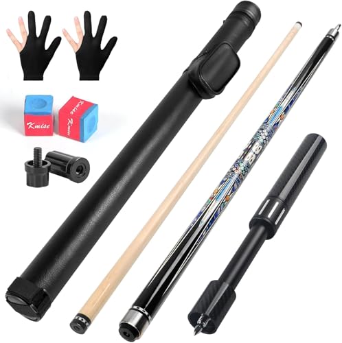 Kmise Professional Pool Cue Stick, 18 19 20oz Canadian Maple Cue Sticks, Low Deflection Shaft with Telescopic Extension Cue - color: Pattern2, size: 21oz