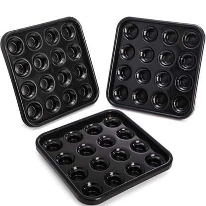 TOPZEA 3 Pack Standard Pool Billiard Ball Tray, Black Sturdy Plastic Billiard Balls Carrying & Storage Trays for 16 Balls Full Set Regulation Size Ball 2-1/4 inch, Pool Table Accessories