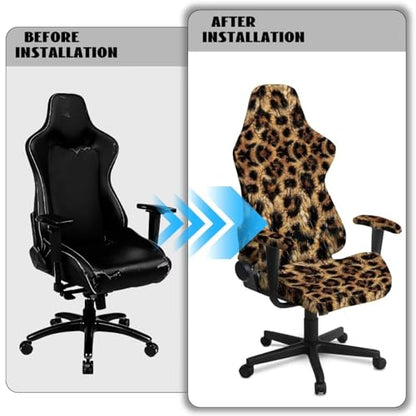 Suobstales Brown Leopard Pattern Gaming Chair Covers, Stretchable Computer Chair Cover Ergonomic Office Chair Cover Anti Cat Scratch Protection Computer Chair Slipcovers, Anti-Slip Racing Chair Covers - color: Brown Leopard