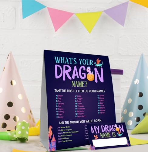 Dragon Birthday Party Decorations-Birthday Party Games,Dragon Theme Birthday Party Sign,Baby Shower Decorations,Birthday Party Game,Baby Shower Games,What's your Dragon Name - style: Dragon 2