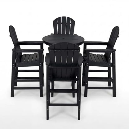 Patio Bar Tables Set of 3, HDPE Outdoor High Top Table and Chairs Set Height Table Chairs Adirondack Bar Set for Garden, Backyard, Yard, Pool, Balcony, Black - color: Ø31.1" Bar Set of 3, Black