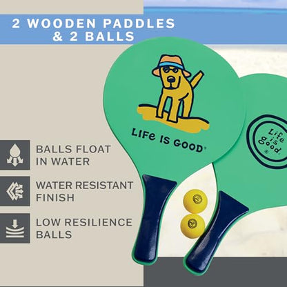 Life Is Good Wooden Paddle Ball Set (Teal Tie Dye), 2 Thick Wood Paddles and 2 Balls, Classic Beach and Backyard Toss Game for Kids and Adults, Outdoor Summer Lawn and Park Activity - color: Teal Tie-Dye