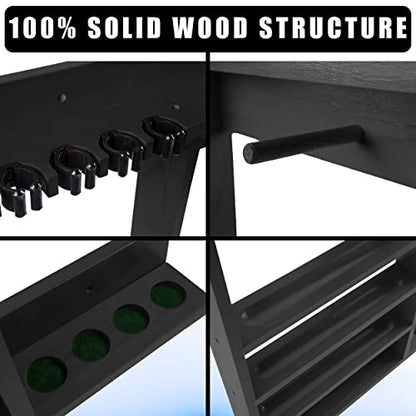 Billmart Pool Stick Holder Wall Mount, 8 Cues Solid Wood Billiard Pool Cue Rack, Pool Table Accessories (Black) - color: 8 Cues Black