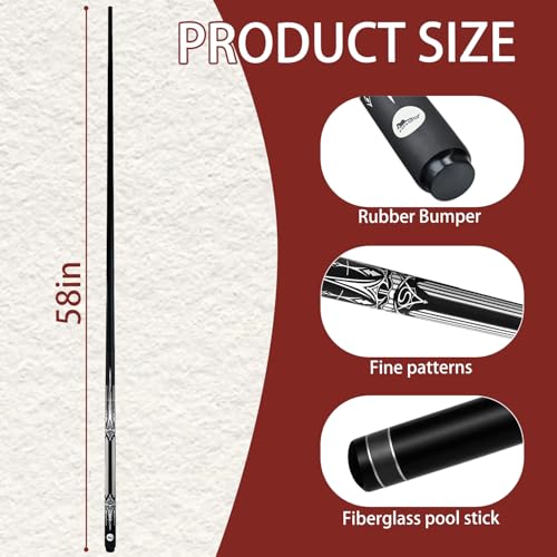 HMQQ 58" One Piece Fiberglass Pool Cue Stick Set of 4, 21oz Warp-Resistant Billiard Cues with Leather Tip, Premium Matte Finish Bar Pool Sticks for House Use, Red & White - color: White