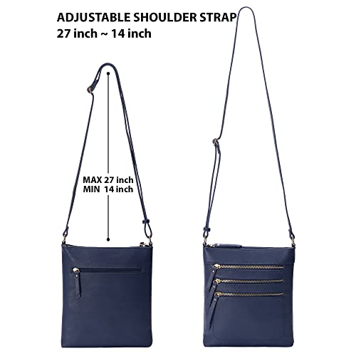 Solene Crossbody Bag Functional Multi Pocket Messenger Purse Top Zip Closure Shoulder Handbag With Adjustable Strap - color: Navy