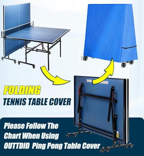 Foldable Ping Pong Table Cover for Outdoor & Indoor Folding 9 x 5 FT Table Tennis Tables Windproof Cover with Zipper & Buckles - color: Blue