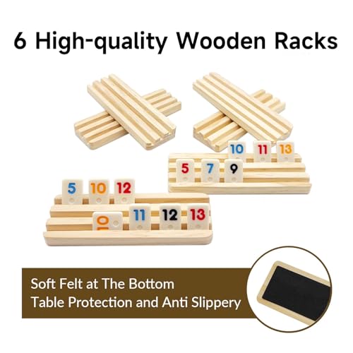 Mini Travel Rummy Cube Set with 6 Wooden Racks, 160 Rummy Cube Game Tiles Rummy Cube 6 Player Edition with Portable Case for Family Classic Board Games - Travel Edition