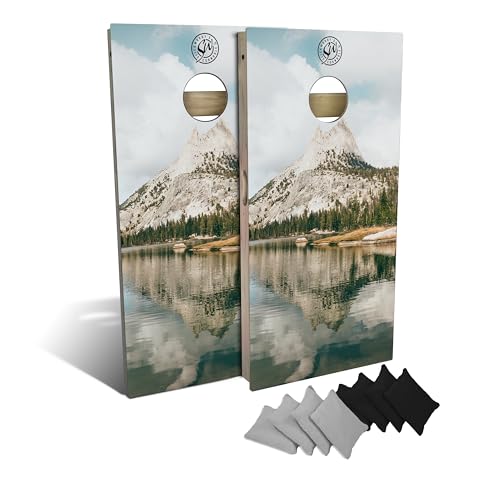 Slick Woody's Professional-Grade Corn Hole Boards - 4'x2' Solid Wood Regulation Man Cave Cornhole Toss Game with 8 Resin Filled Bags - color: Mountain Lake