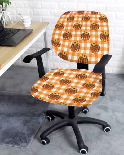 Savannan Office Chair Cover, Autumn Leopard Print Pumpkin Protective Stretch Elastic Universal Cover for Desk Task Chair,Computer Rotating Chair 1 Pcs Orange and White Buffalo Plaid