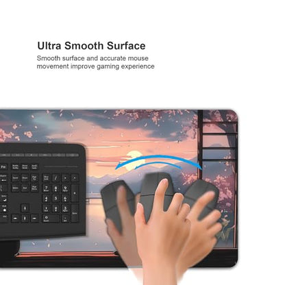 Large Extended Gaming Mouse Pad with Stitched Edges, (35.4X15.7In) Durable Non-Slip Natural Rubber Base, Waterproof Computer Keyboard Pad Mat for Esports Pros/Gamer/Desktop/Office/Home (D) - color: D