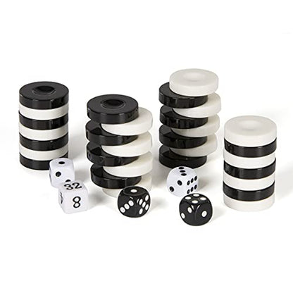 Classic Checkers Game Set with Drawstring Cloth Storage Bag (30pcs Black&White)