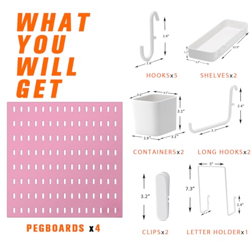 Pegboard Combination Kit, 4 Peg Boards Pink Pegboard for Walls, Office Wall Organizer, Gaming Room Wall, Nursery Storage, 22"x22" - color: Pink