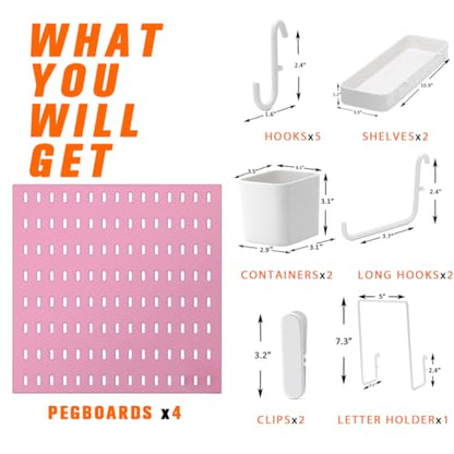 Pegboard Combination Kit, 4 Peg Boards Pink Pegboard for Walls, Office Wall Organizer, Gaming Room Wall, Nursery Storage, 22"x22" - color: Pink