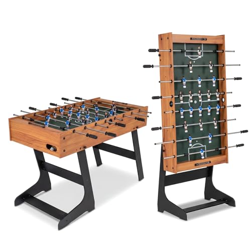 Goplus Folding Foosball Table, 48'' Full Competition Size Soccer Table for Adults Family Night, Game Room, Party - color: Natural