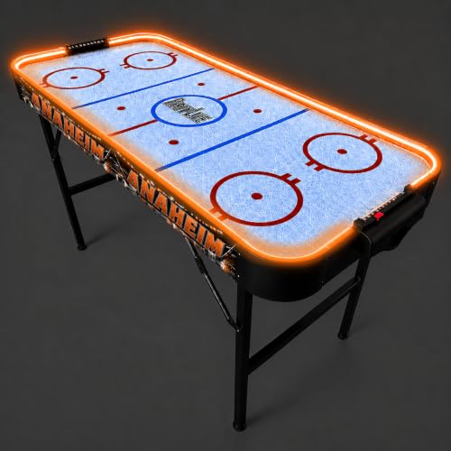 PartyLife 54" Portable Air Hockey Table w/Folding Steel Legs & Optional LED Lights - NEW & Improved - Powerful Motor, Smooth Surface, Very Sturdy - City Team Edition - color: Anaheim, style: w/ LED Lights