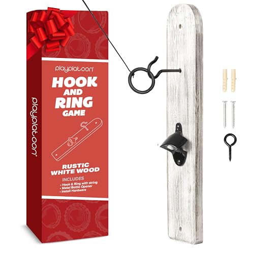 Play Platoon Hook and Ring Toss Bar Game for Adults - Wood Toss Ring Game for Adults - Perfect Home, Basements, & Bar Gifts - color: Rustic White Wood