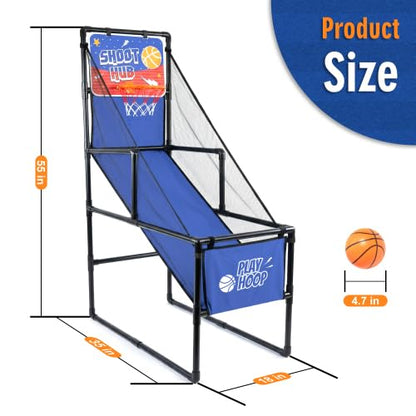 Basketball Arcade Game Indoor, Single Shot Basketball Hoop with 2 Balls & Pump, Foldable Stand for Toddlers & Young Players, Active Play Toy for Home, Playroom, Carnival