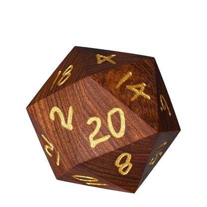 50mm Large D20 Dice, Red Sandalwood 20 Sided Dice DND Natural Wood D&D with Gift Case for Role Playing Games - color: D20 Red Sandalwood