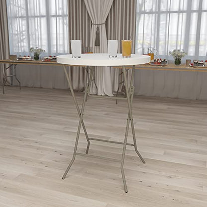 Flash Furniture Kathryn 31.5" Round All-Occasion Folding Bar Height Table for Parties and Commercial Events, Plastic Bar Height Folding Table, White