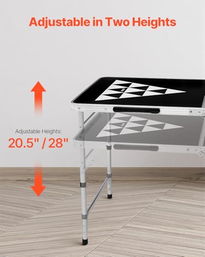 VEVOR 8 Foot Portable Beer Pong Table, Carrying Handles and 6 Pong Balls, Adjustable Height, Lightweight Table for Office, Tailgate Party, Travel and Camping, Black