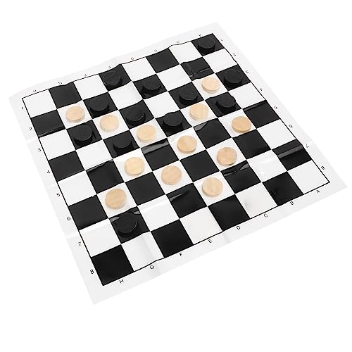 Qinlorgo Wooden International Checkers, 28 Piece Grain Wood Chess Set with Reversible Board for Kids and Adults, Classic Indoor Outdoor Game for Family, Camping, Backyard