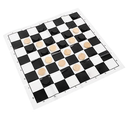 Wooden International Checkers, 28 Piece Grain Wood Chess Set with Reversible Board for Kids and Adults, Classic Indoor Outdoor Game for Family Camping Backyard