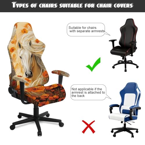 Horse Flower Print Gaming Chair Covers Slipcovers 4Pcs with Armrest Cover Dust-Proof Skin Friendly Gamer Desk Chair Covers Fits Most Office/PC Chairs & Racing Style Seats - color: Orange - Horse Flower