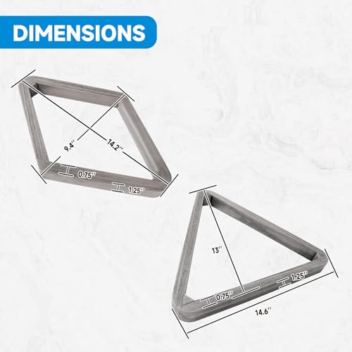GSE Games & Sports Expert Deluxe Heavy Duty Solid Wood Billiard 8-Ball Triangle / 9-Ball Diamond Pool Ball Racks for 2-1/4" Pool Balls, Billiards Accessories - color: Brushed Grey, style: Triangle & Diamond Racks