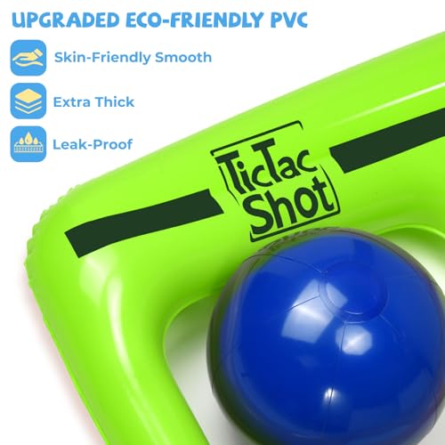 TicTac Shot Pool Toys Games Set- Tic Tac Toe Inflatable Pool Toy with 10 Balls - for Adults Teens Kids 2-10 Players - color: Green