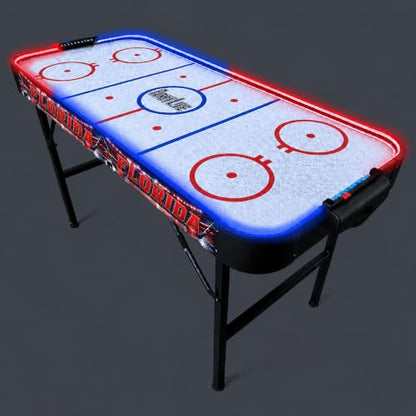 PartyLife 54" Portable Air Hockey Table w/Folding Steel Legs & Optional LED Lights - NEW & Improved - Powerful Motor, Smooth Surface, Very Sturdy - City Team Edition - color: Florida, style: w/ LED Lights