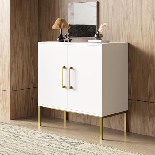 LYNSOM Storage Cabinet with Doors, Free Standing Living Room Cabinet, Modern Wood Buffet Sideboard for Kitchen, Bedroom, Hallway, Entryway, Office, White - color: White, size: 1 Pack