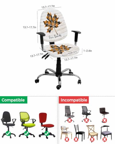 Savannan Office Chair Cover, Check Pumpkin Leaf Thanksgiving Protective Stretch Elastic Universal Cover for Desk Task Chair,Computer Rotating Chair 1 Pcs Vintage Farm Wooden Board