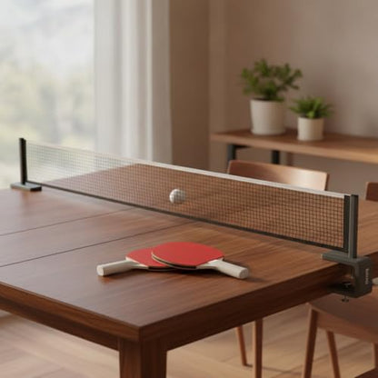 Retractable Table Tennis Net and Post Set, Clamp-On Portable Ping Pong Net for Dining Tables, Polyester Mesh
