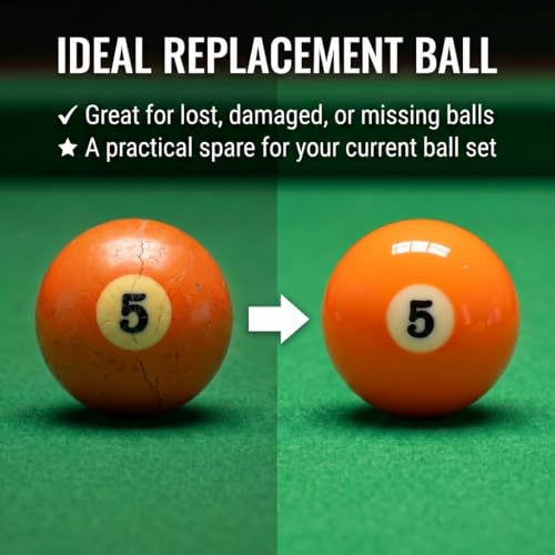 KONLLEN Single Replacement Pool Ball – 2-1/4" Regulation Size & Weight Billiard Ball Made of Phenolic Resin (Choose 1–15 or Cue Ball) - color: #5