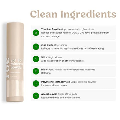 Roe Wellness- SPF 50 Powder Sunscreen Mineral-Based, Non-Toxic Brush-on For Kids, Adults & Babies | For Scalp, Face & Body (Reef Safe)