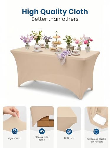 Utopia Kitchen Spandex Tablecloth 1 Pack [6FT, Champagne] Tight, Fitted, Washable and Wrinkle Resistant Stretch Rectangular Patio Table Cover for Event, Wedding, Banquet & Parties [72Lx30Wx30H Inch] - color: Champagne, size: 6 Feet - 1 Pack
