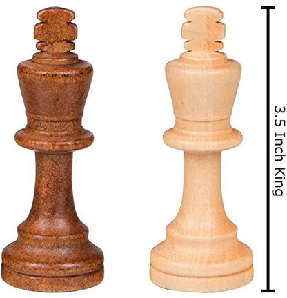 2 in 1 Chess Pieces Wood Chess Pieces + Checker Pieces Without Board (3.5 inches)
