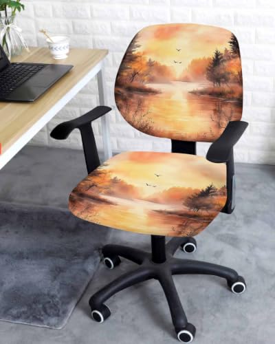 Savannan Office Chair Cover, Forest Sunset Bird Scenery Protective Stretch Elastic Universal Cover for Desk Task Chair,Computer Rotating Chair 1 Pcs Abstract Nature Fall Country Art