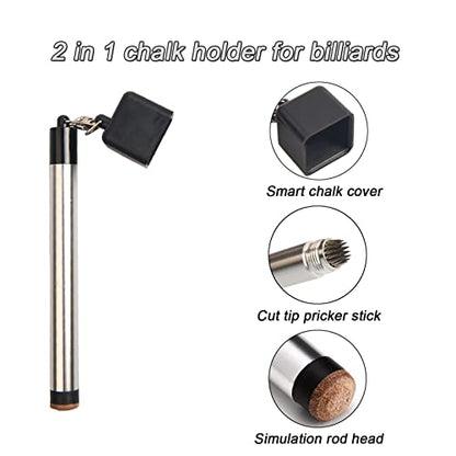 LAKE OF FIRE Pool Cue Chalk Holder – 2-in-1 Billiard Accessory with Pool Chalk Holder & Cue Tip Tool - color: Silver, style: Square