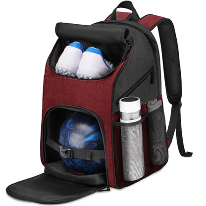 Bosynoy Bowling Backpack, Bowling Ball Bag Totes for Single Ball with Shoe Compartment & Foam Padded, Fits Shoes Up to US Mens Size 16, Grey - color: Red