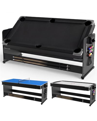 7 ft 3-in-1 Multi-Game Table - Air Hockey, Billiards & Table Tennis Ping Pong Combo with High-Performance Airflow, Easy Flip Top & Full Accessories for Game Room, Man Cave & Family Fun - color: Black