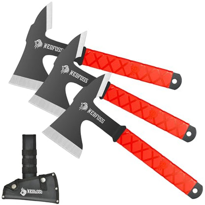 NedFoss Throwing Axes and Tomahawks, 3.14" Blades Throwing Axe Pack of 3 | 11.1" Full Tang Throwing Axe Set, Tomahawk Axe with Nylon Sheath for Axe Throwing Game, Recreation and Competition