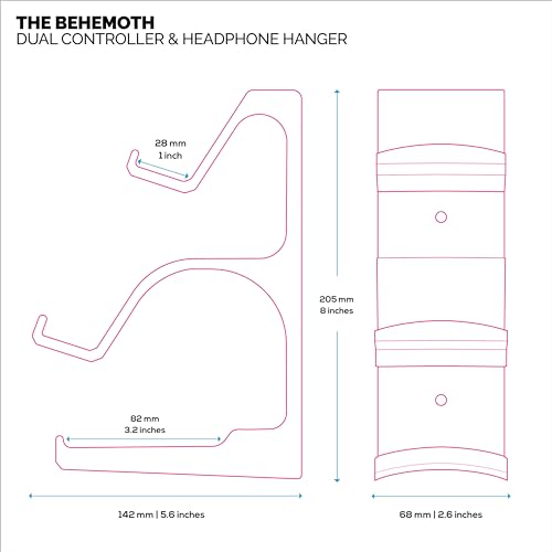 BRAINWAVZ The Behemoth - Dual Game Controller & Headphone Stand Wall Mount Holder - Designed for All Gamepads & Headsets