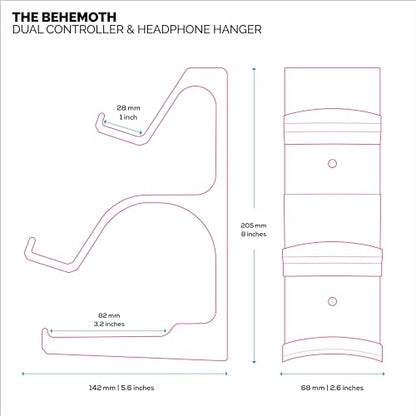 BRAINWAVZ The Behemoth - Dual Game Controller & Headphone Stand Wall Mount Holder - Designed for All Gamepads & Headsets