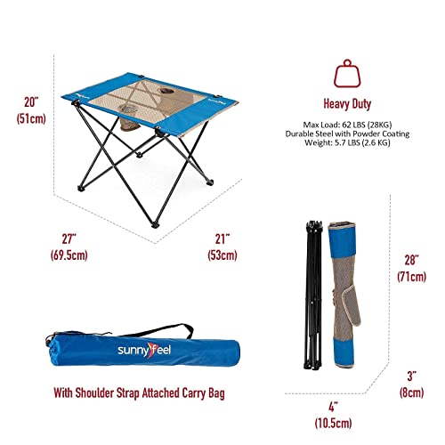 SUNNYFEEL Outdoor Folding Table | Lightweight Mesh Compact Camping Table, Roll Up Top 2 People Portable Camp Tables with Carry Bag for Picnic/Cooking/Beach/Travel/BBQ