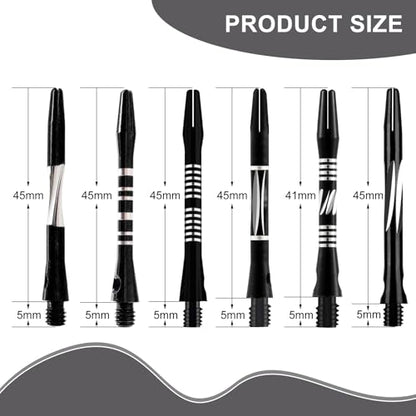 24/18Pcs Dart Flights and Stems Sets Durable Metal Stems, Colourful Dart Flights and Stems Combination, Aluminium 2BA Threaded Dart Fittings (Multi-Size Set) - color: black