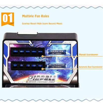 Retro Arcade Pinball Machine - Portable Tabletop Game with Sounds, Lights and Auto Scoreboard, Fun for All Ages, Birthday Party Gift, Desk Toy