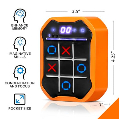 Electronic Tic-Tac-Toe Handheld Game | 3-in-1 Memory & Brain Games | Birthday Gift for Kids and Adults | Touchscreen Travel Friendly with Sound & Voice Effects for Kids Age 7+