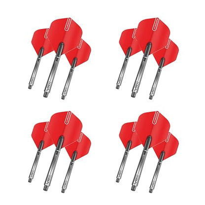 RED DRAGON Dart Flights and Shafts (Stems) Combo Set - Hardcore Flights and VRX Shafts - color: Red-black