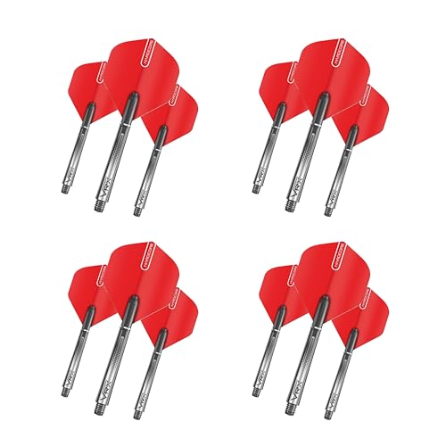 RED DRAGON Dart Flights and Shafts (Stems) Combo Set - Hardcore Flights and VRX Shafts - color: Red-black
